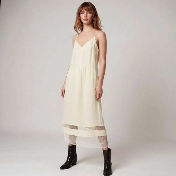 Aritzia Slip Dress Midi Lace Trim Yellow Size Little Moon - Picture 3 of 15